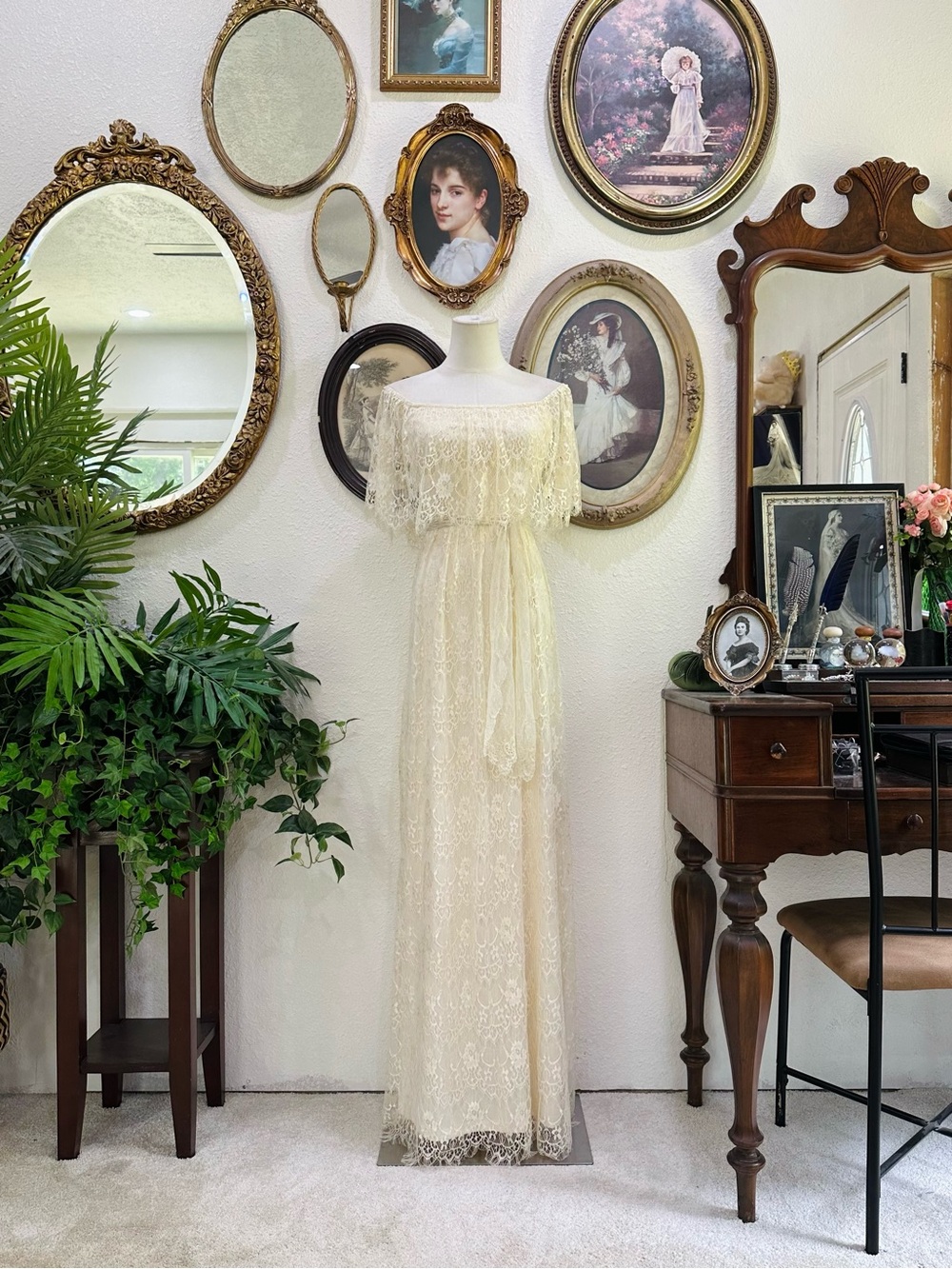 Ivory Lace Off-Shoulder Boho Maxi Dress